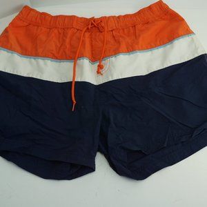 St. John's Bay Swim Shorts Men's Large Orange & Navy Blue Colorblock Above Knee